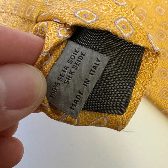 CANALI Neck Tie Mens Golden Yellow Floral Silk Luxury Business Formal Preppy - Picture 7 of 9